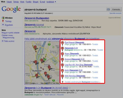 Mi alapján alakul ki a Google Térkép mellett lévő cégek sorrendje?